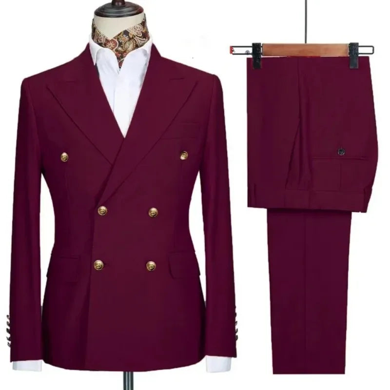 Double-breasted suit for formal occasions, gold buttons, men's outfit for weddings, dinners and parties