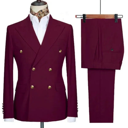 Double-breasted suit for formal occasions, gold buttons, men's outfit for weddings, dinners and parties