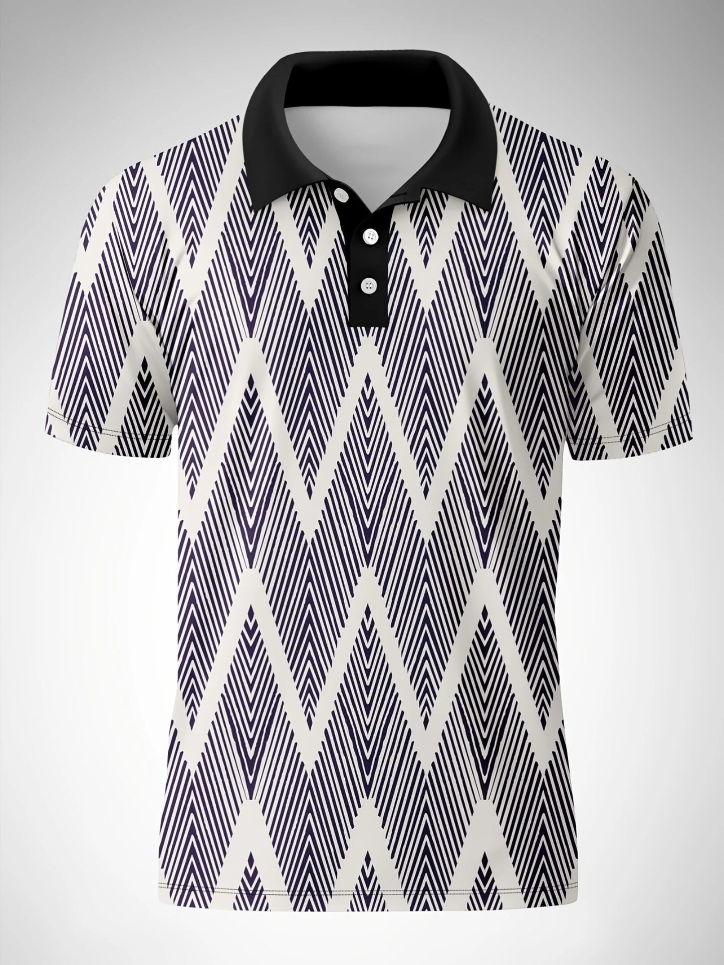 2026 Summer New Style Men's Short-Sleeved Polo Shirt With 3D Stripes Pattern Print Casual And Fashionable Breathable