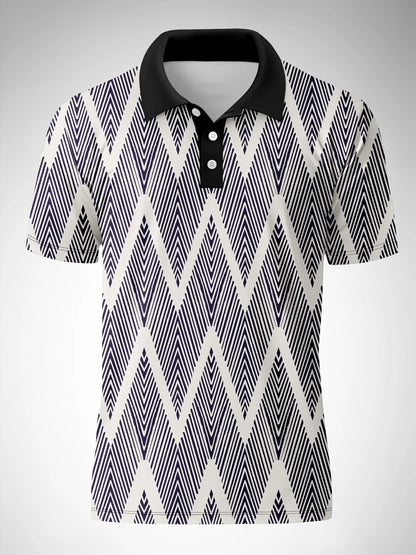 2026 Summer New Style Men's Short-Sleeved Polo Shirt With 3D Stripes Pattern Print Casual And Fashionable Breathable