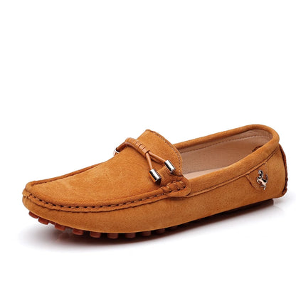 Men Genuine Leather Driving Shoes Metal Buckle Moccasins Slip-On Casual Loafers Men's Comfortable Flats Mocasines