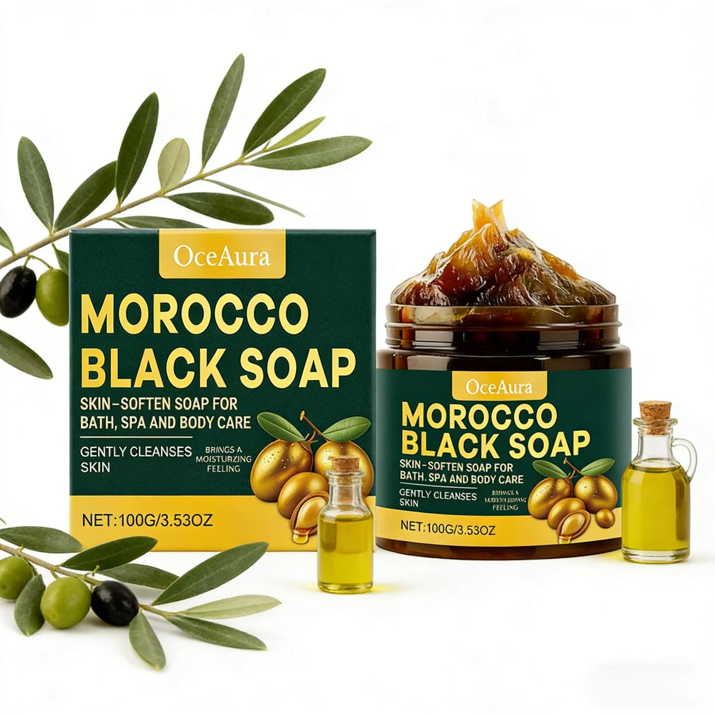 OceAura Morocco Black Soap Deep Cleaning Remove Dead Skin Cells Gentle Care Body Moisturizing Brighten Skin Smoothing Soap 100g