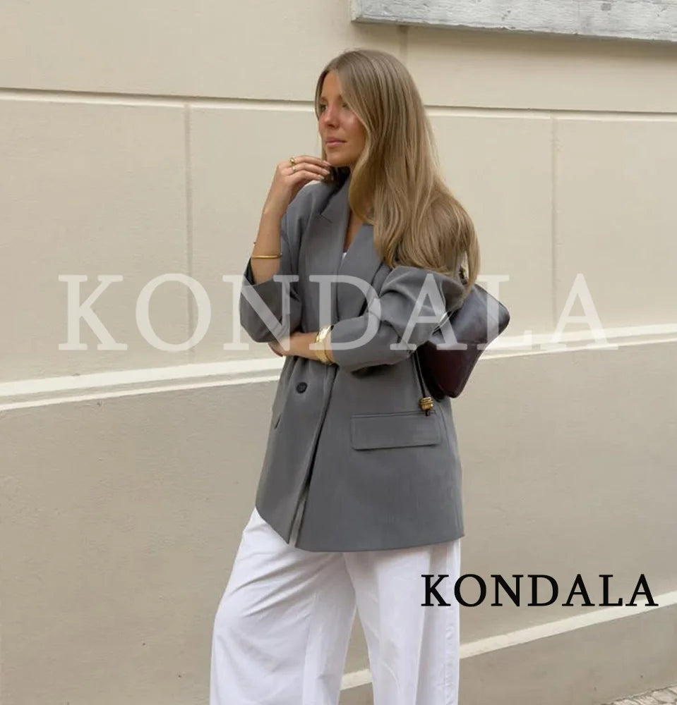 KONDALA Elegant Double Breasted Suit Women Trendy Commute Lapel Blazer Coat 2026 Spring Summer Minimalist Office Lady Blazer