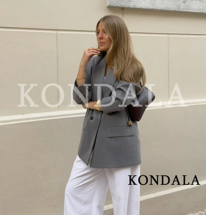 KONDALA Elegant Double Breasted Suit Women Trendy Commute Lapel Blazer Coat 2026 Spring Summer Minimalist Office Lady Blazer