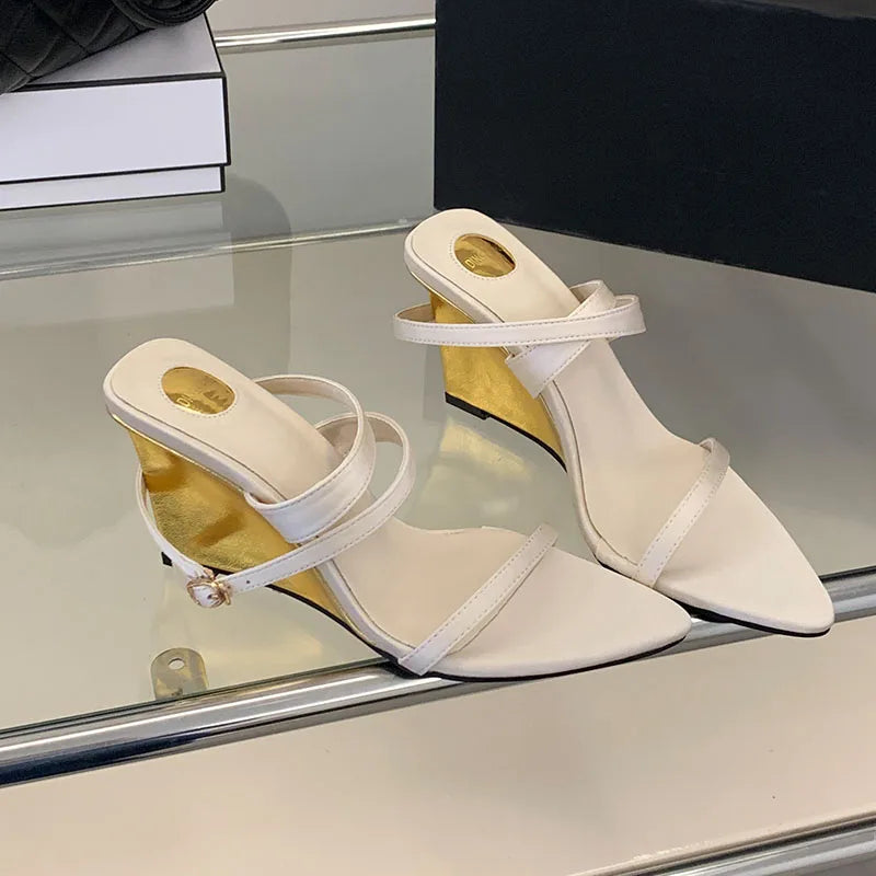 Wedges Sandals High Heels Shoes For Women New In Summer Spring Ankle Strap Luxury Thick Soled Shoes Party Ladies Heeled Sandals