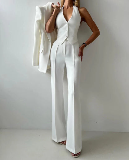 White Women Wedding Pants Suits Slim Fit Ladies Prom Evening Birthday Party Guest Formal Wear Custom Made 3 Pieces