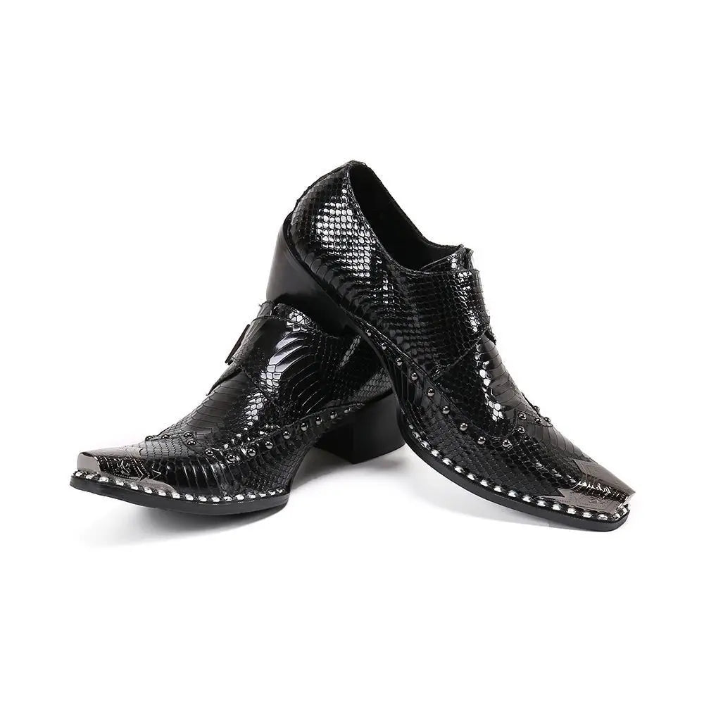 steel toe high heels Snake pattern red black wedding oxford for men rivets formal shoes men genuine leather party shoes men