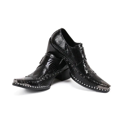 steel toe high heels Snake pattern red black wedding oxford for men rivets formal shoes men genuine leather party shoes men