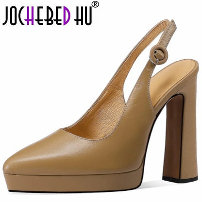 【JOCHEBED HU】New Fashion Women Sandal Shoes Sexy Genuine Patent Leather High Heels Pointed Toe Dress Party Wedding Shoes 33-40
