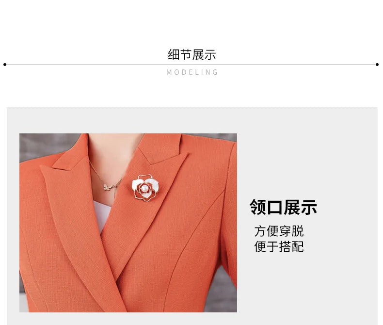 New Arrival Elegant Ladies Formal Skirt Suit Women Orange Blue Pink Long Sleeve Female Blazer Set for Business Work Wear