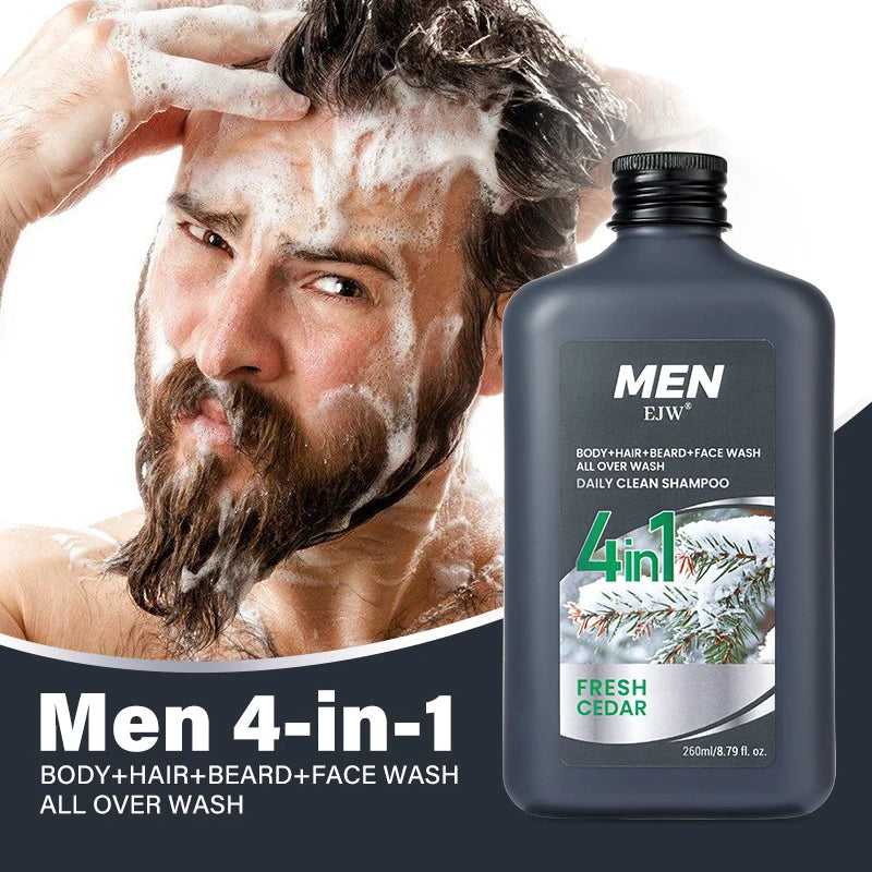 Men 4-in-1 Body, Hair, Beard and Face Wash - Hydrates Skin, Beard and Hair All Day, Strengthen Hair and Beard, Gift for He..