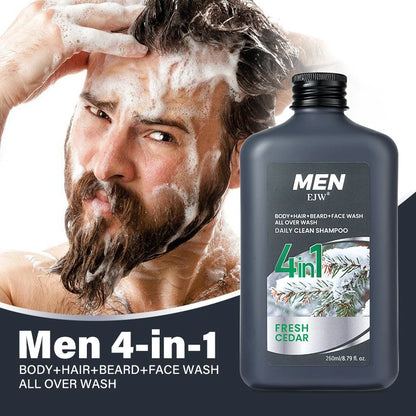 Men 4-in-1 Body, Hair, Beard and Face Wash - Hydrates Skin, Beard and Hair All Day, Strengthen Hair and Beard, Gift for He..