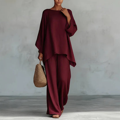 Spring New Fashion Linen Loose Long-sleeved Wide-leg Trousers 2-piece Set Women Casual Retro Elegant Female Simple Suit