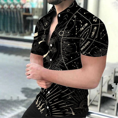 Summer Fashion Men's Casual Oversized Shirts Turn-down Collar Buttoned Shirt Stripe Print Short Sleeve Tops Party Mens Clothing