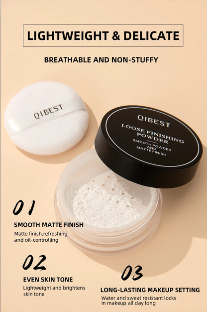 QIBEST 4 Colors Loose Powder Waterproof Oil-Control Matte Finish Compact Setting Powder Long-Lasting Invisible Pores Face Makeup