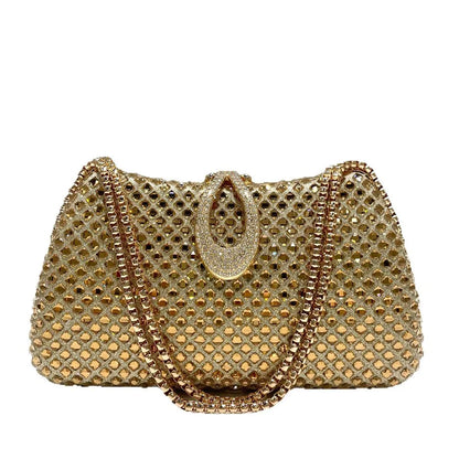 Gold sparkling luxury full diamond box dinner bag, women's fashion temperament high-end handbag clutch