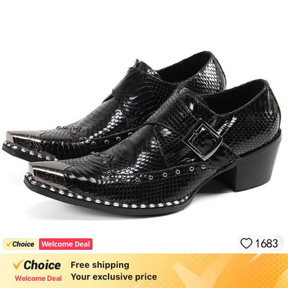 steel toe high heels Snake pattern red black wedding oxford for men rivets formal shoes men genuine leather party shoes men