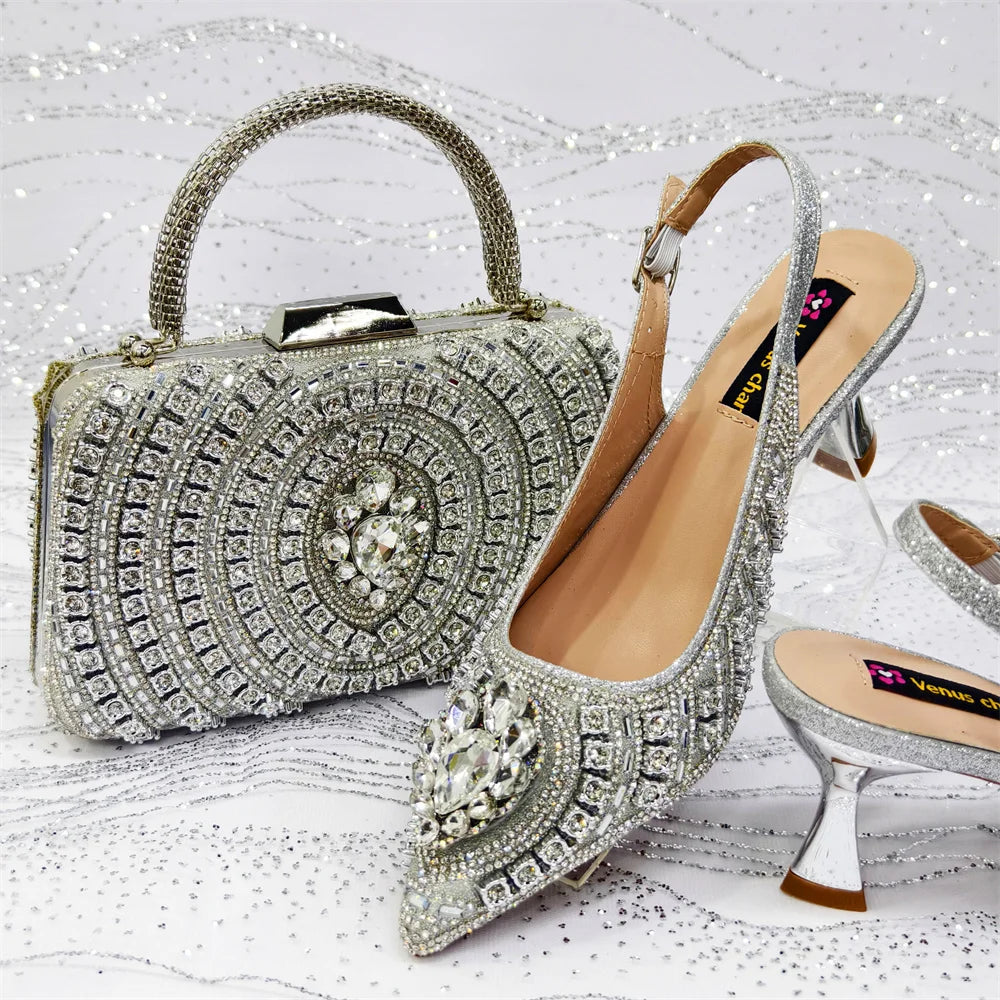 Venus Chan 2026 Italian Butterfly Design Pointed Toe Slingback Sandals with Matching Bag Set - Elegant Sky Blue for Weddings