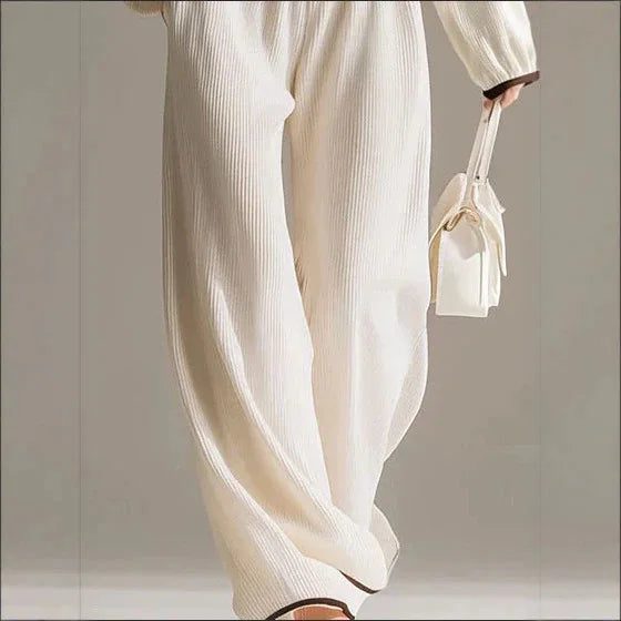 Women Sexy Off-shoulder Long-sleeved T-shirt Trousers 2piece Set Fashion Loose Elegant Color-blocked Pocket Trousers Female Suit