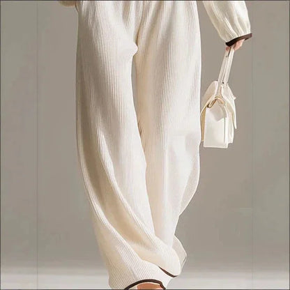 Women Sexy Off-shoulder Long-sleeved T-shirt Trousers 2piece Set Fashion Loose Elegant Color-blocked Pocket Trousers Female Suit