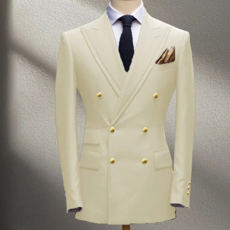 Blue Men's Suit Jacket Slimming Fashion Blazer Double Row Metal Buckle Men's Top Coat for Business Banquet Wedding