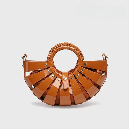 New Women's Fashionable Ring Design Crossbody Bag Hollowed Out Inner Bag Shell Bag Vegetable Basket Handbag Retro Woven Handbag