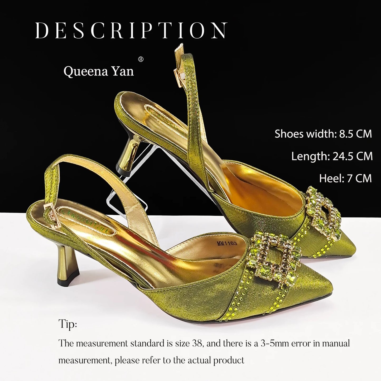 Queena Yan Nigeria Elegant Noble Party Wedding Shoes And Bag Pointed Toe Decorated With Rhinestone Women Heel Shoes