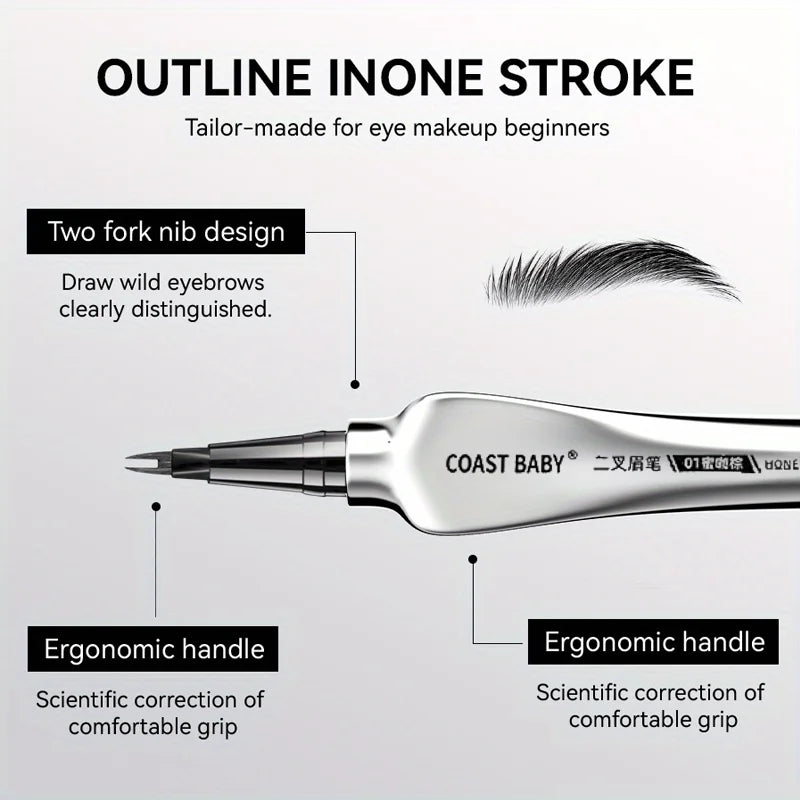 Beginner Friendly 2 Forks Tip Eyebrow Pen COAST BABY Waterproof Long Lasting Natural Smudge Proof Brow Pen