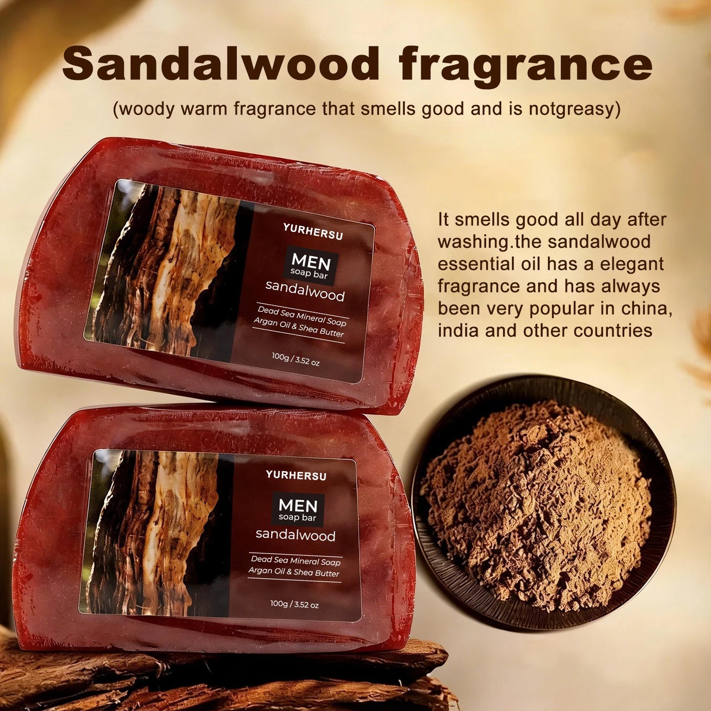 Organic Sandalwood Face Wash Soap, Oil Control, Blackhead Remover, Gentle Cleansing for Men Women, Daily Skin Care