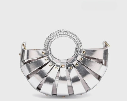 New Women's Fashionable Ring Design Crossbody Bag Hollowed Out Inner Bag Shell Bag Vegetable Basket Handbag Retro Woven Handbag