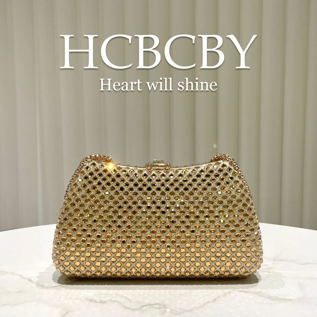 Gold sparkling luxury full diamond box dinner bag, women's fashion temperament high-end handbag clutch