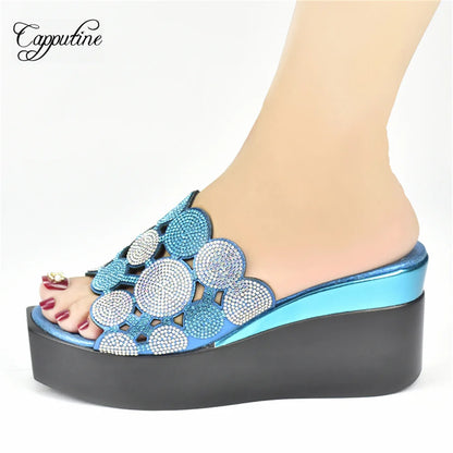 Gold Women Wedge High Heels Shoes Fashion Nigerian Ladies Summer Stones Slippers African Pumps Pantoufle Femme Pantuflas 2022-3