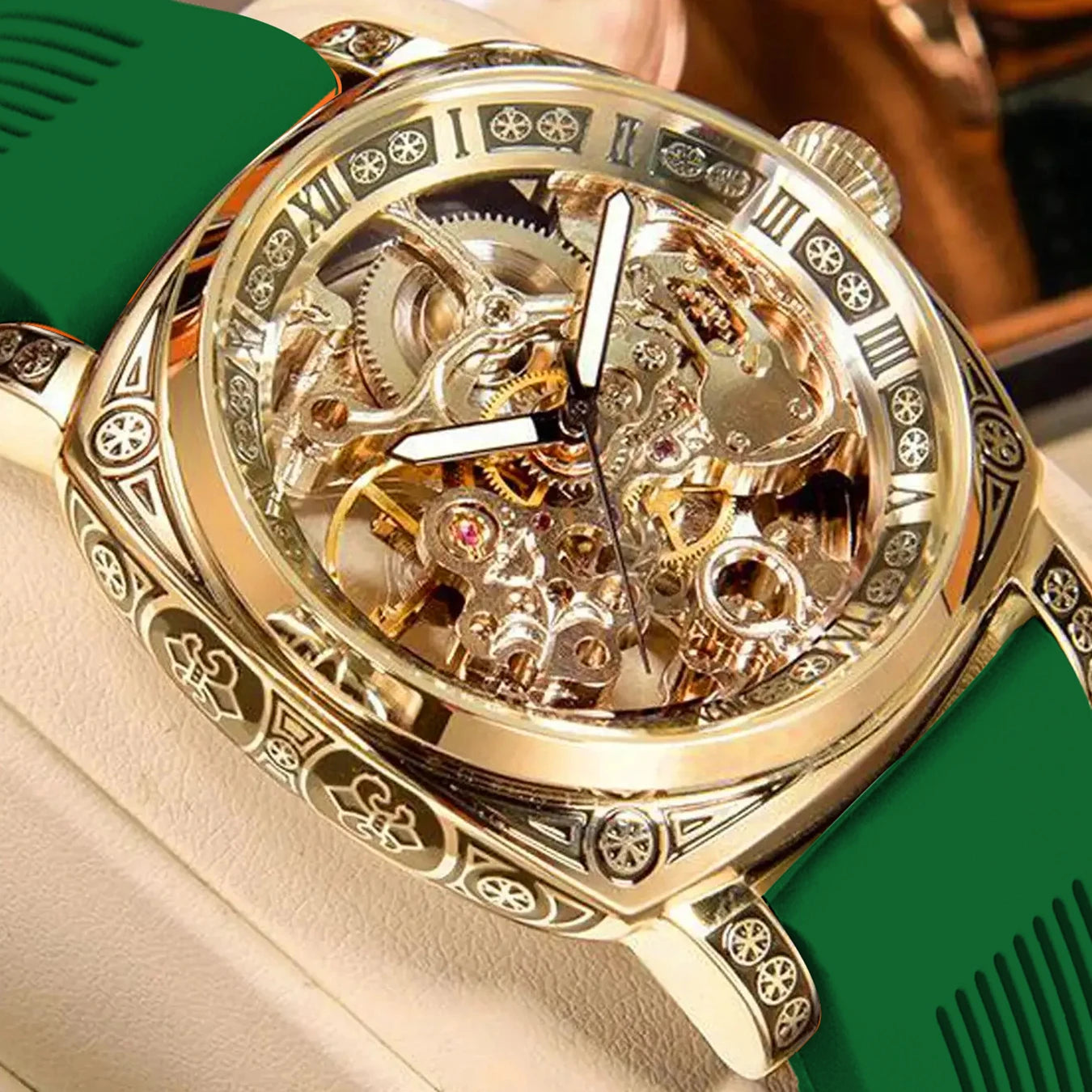A MEN'S Black Zinc Alloy Business Style Luminous Carved Fully Automatic Tourbillon Hollow Mechanical Watch