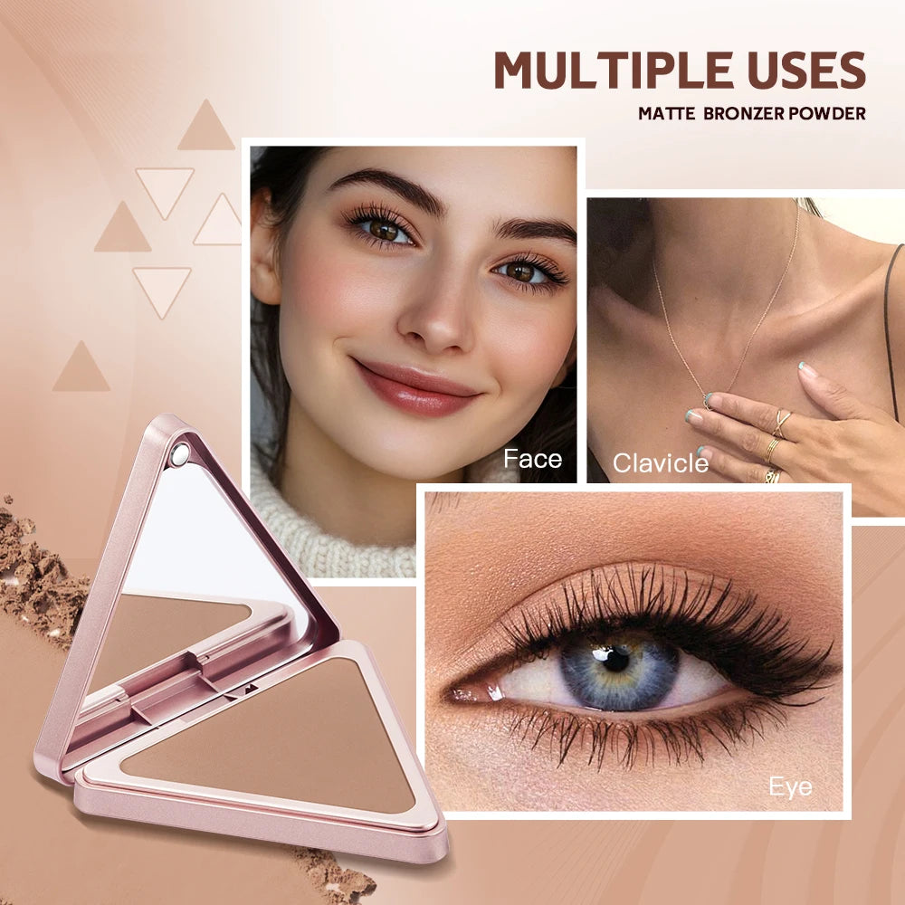 Soft Velvet Matte Bronzer Pressed Powder Long Wear Contour Even Skin Tone Light Setting Powder Natural Tan Shade Face Makeup