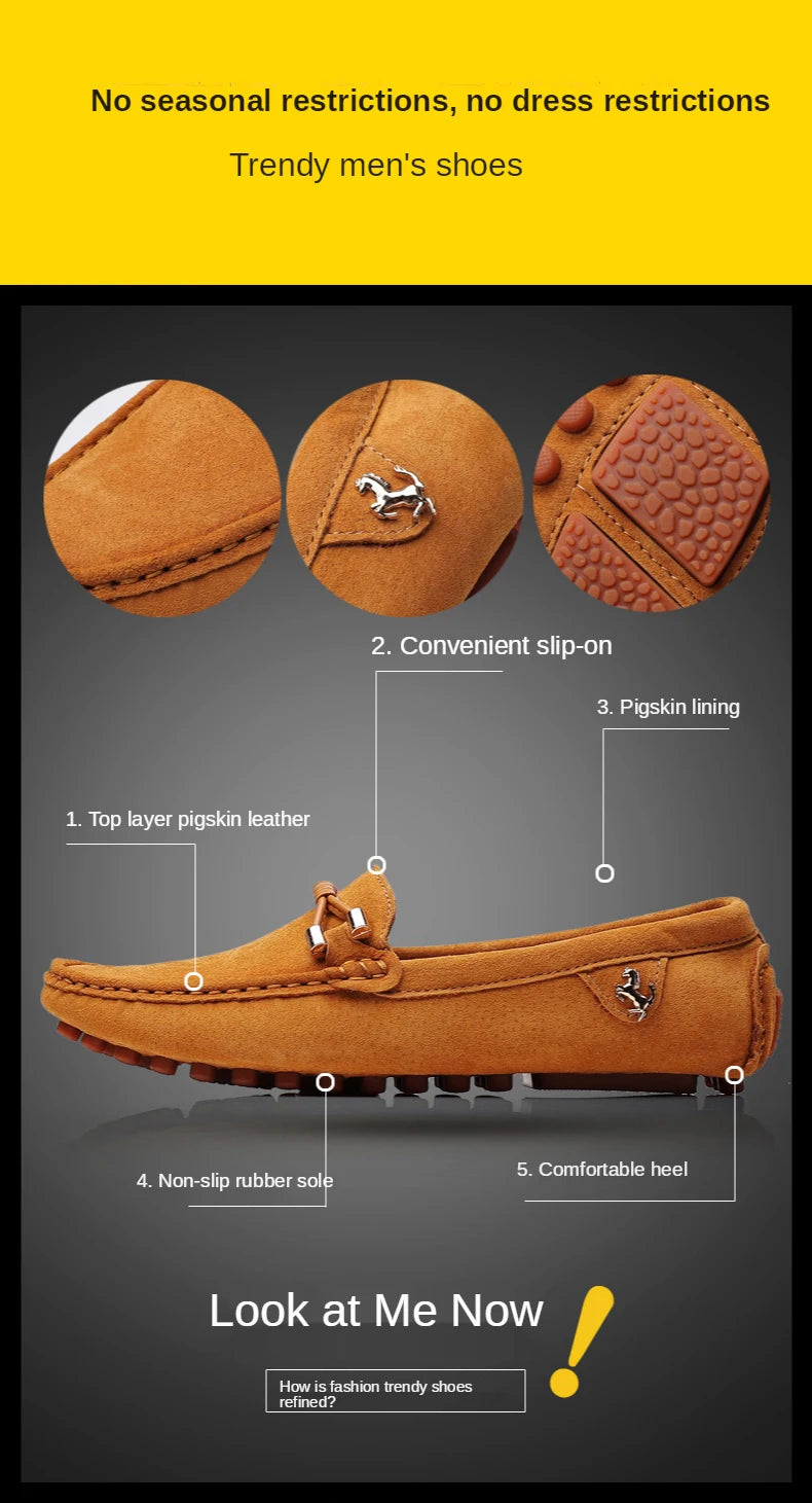 Men Genuine Leather Driving Shoes Metal Buckle Moccasins Slip-On Casual Loafers Men's Comfortable Flats Mocasines