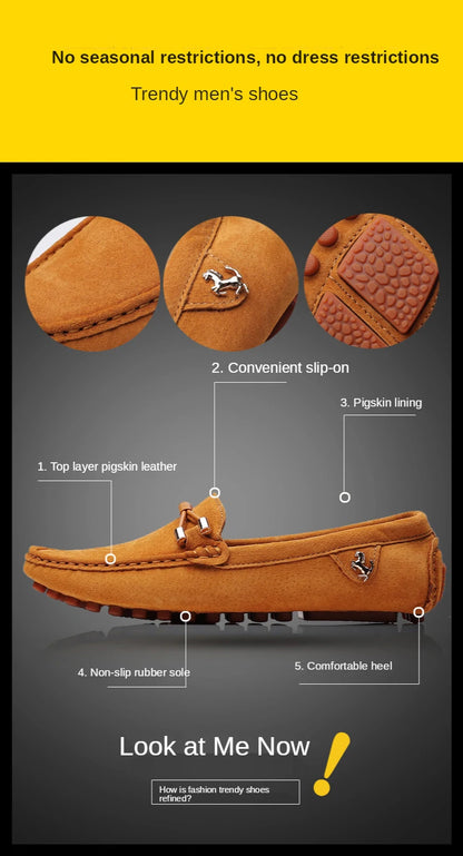 Men Genuine Leather Driving Shoes Metal Buckle Moccasins Slip-On Casual Loafers Men's Comfortable Flats Mocasines