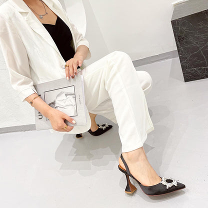 Aneikeh Brand Women Silk High Heels Luxury Crystal Butterfly Knot High Heels Summer Pointed Shoes Triangle Heeled Bride Pumps