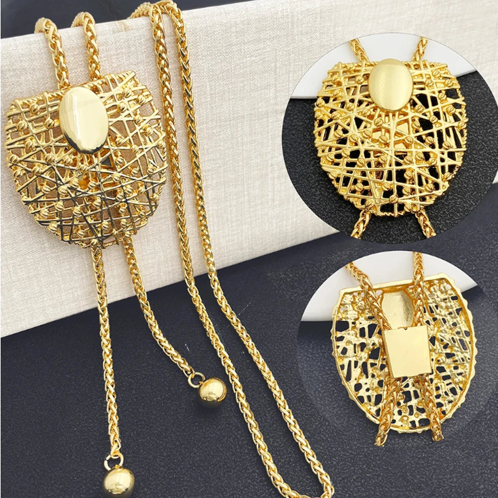 Gold Color Necklace Earrings Set For Women Unique Choker Pendant Earrings 3Pcs Set Jewelry Quality Accessories Free Shipping