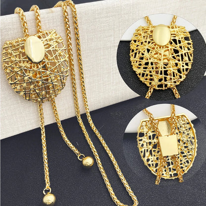 Gold Color Necklace Earrings Set For Women Unique Choker Pendant Earrings 3Pcs Set Jewelry Quality Accessories Free Shipping