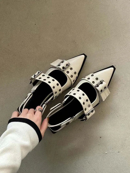 Women's New French Style Pointed Toe Mary Jane Shoes Retro Medium Thick Heel Shoes for Women with Skirts and Small Leather Shoes