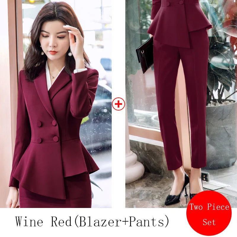 2023 Spring Summer Formal Ladies Double Breaste Blazer And Pants Suits Office Uniform 2XL Size Pants Jacket Business Work Wear