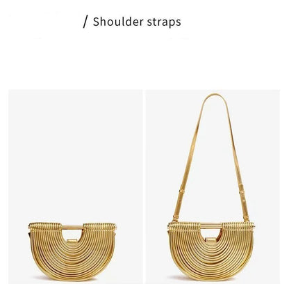 Handbags for Women 2026 New Gold Luxury Designer Brand Moon Handwoven Noodle Bags Leather Pulled Hobo Silver Evening Clutch Chic