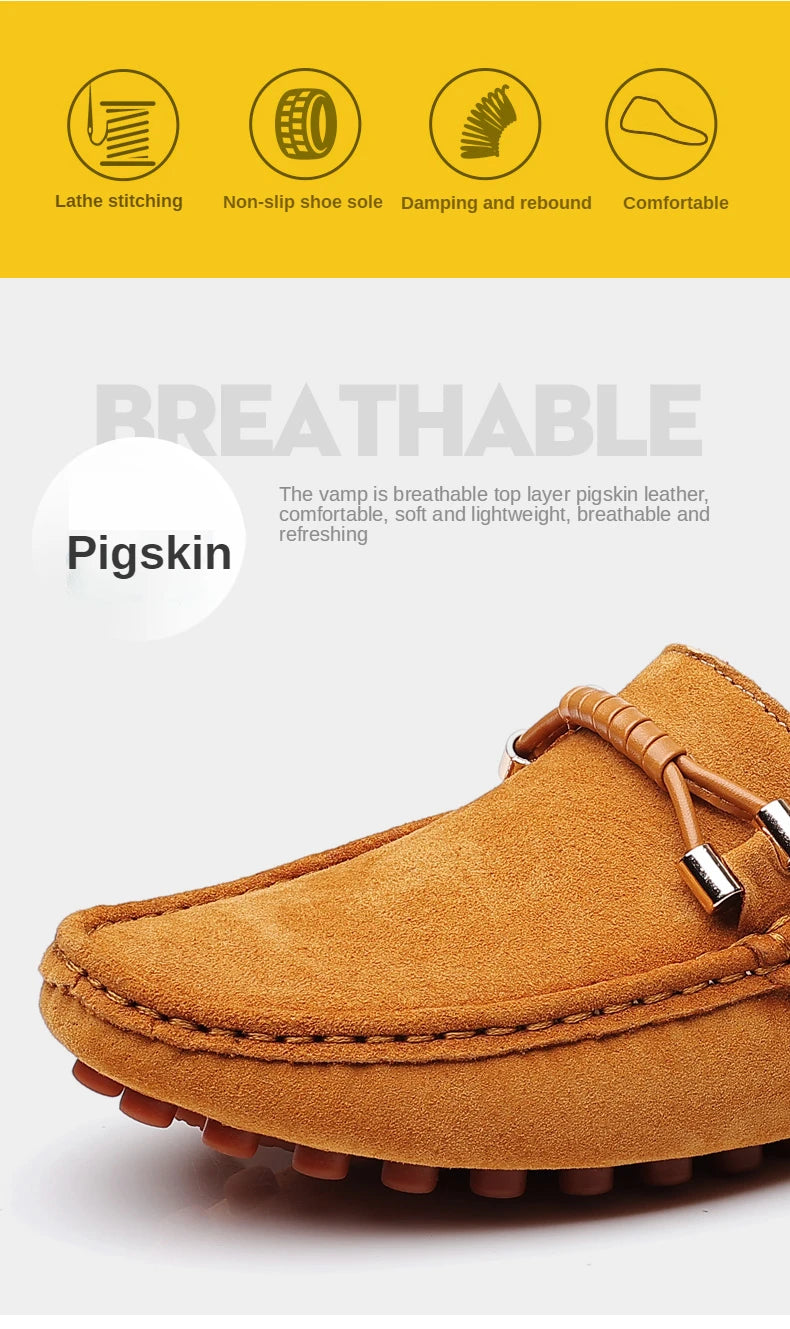 Men Genuine Leather Driving Shoes Metal Buckle Moccasins Slip-On Casual Loafers Men's Comfortable Flats Mocasines