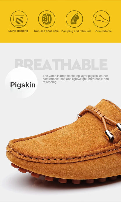 Men Genuine Leather Driving Shoes Metal Buckle Moccasins Slip-On Casual Loafers Men's Comfortable Flats Mocasines