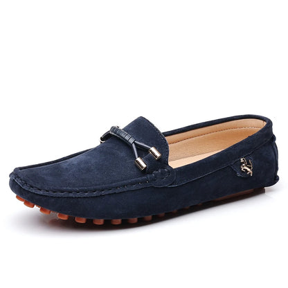 Men Genuine Leather Driving Shoes Metal Buckle Moccasins Slip-On Casual Loafers Men's Comfortable Flats Mocasines