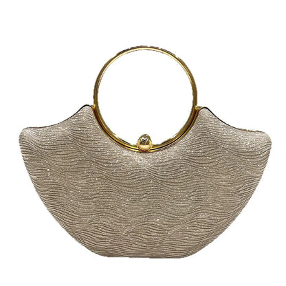 Gold shiny elegant water ripple ring handbag, women's fashion temperament dinner bag, bridal evening dress bag