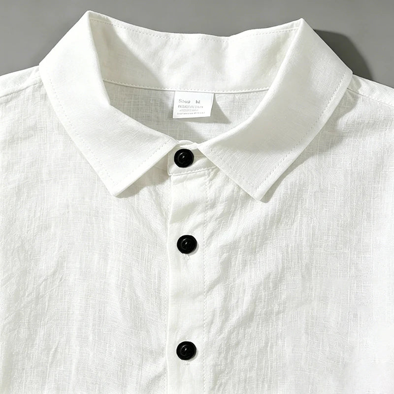 Men Linen Two Piece Outfit Short Sleeve Lapel Button Shirt Elastic Drawstring Shorts Summer Daily Seaside Vacation Casual Set