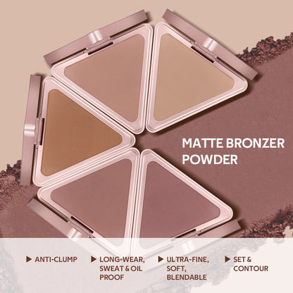 Soft Velvet Matte Bronzer Pressed Powder Long Wear Contour Even Skin Tone Light Setting Powder Natural Tan Shade Face Makeup