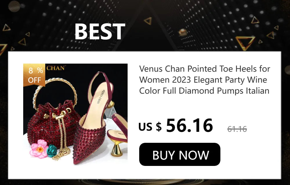Venus Chan Italian Shoes and Bags Matching Set 2024 Nigeria Elegance Party Rhinestone Pointed Toe Women's Shoes High Heel