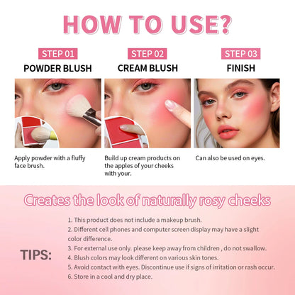 Lakerain Blush Cream Long Lasting High Pigmented Natural Pink Smooth Texture 2 IN 1 Cream & Powder Blusher Korean Makeup